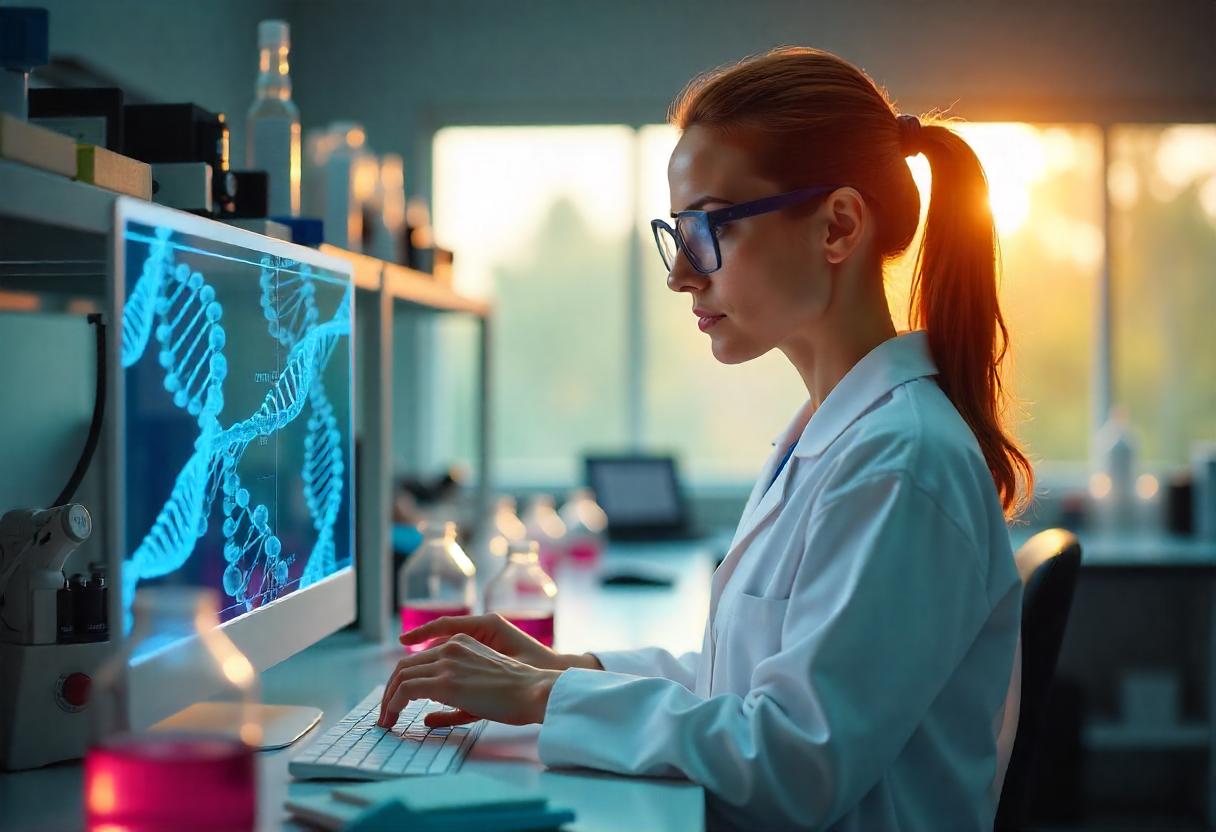 Scientist analyzing genetic data for mental health treatment